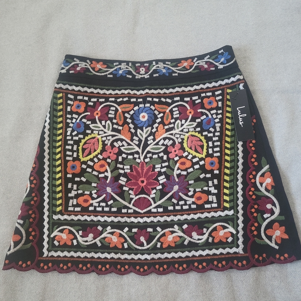 Lulus Don't Stop the Party Black Embroidered Mini Skirt